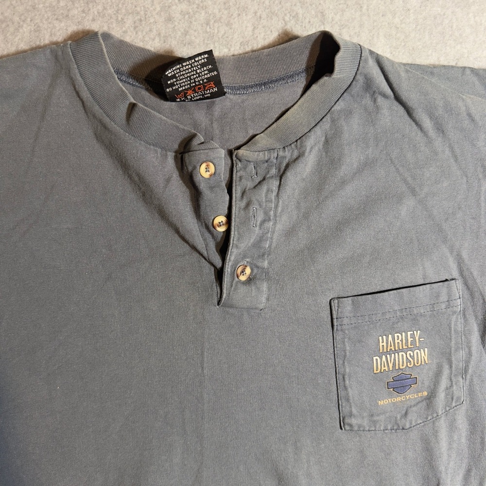Vintage Harley Davidson Myrtle Beach 1998 Henley Pocket T-Shirt Mens XL Gray